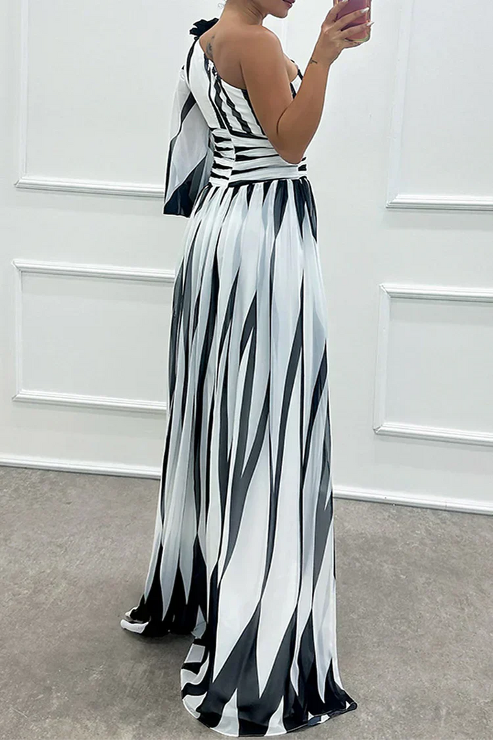 Striped One Shoulder Maxi Dress