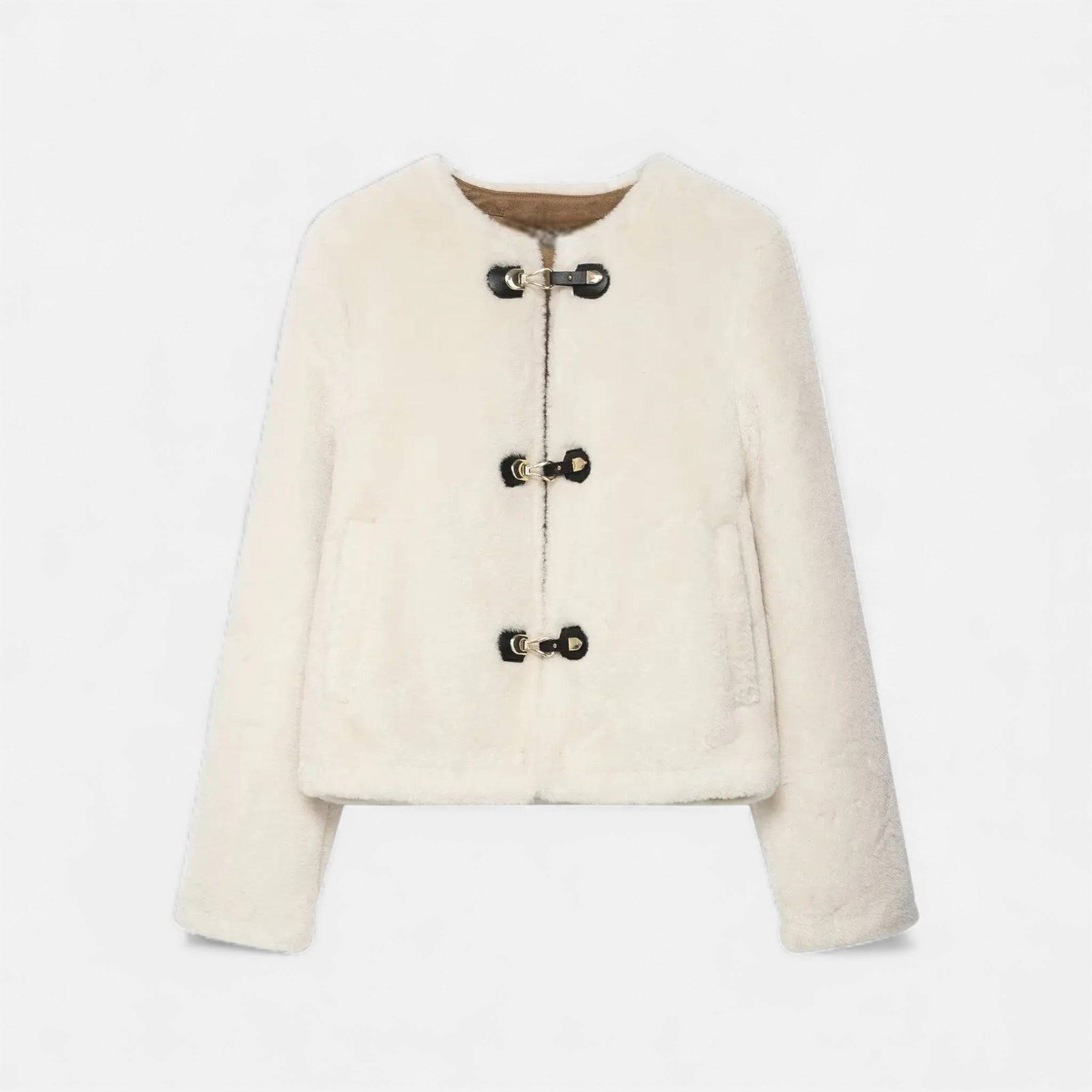 Chaqueta de mujer con botones de palanca y piel sintética