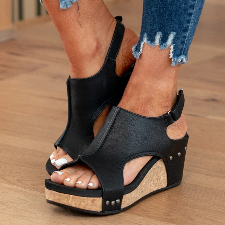 Sandalias de cuña de ante con soporte acolchonado