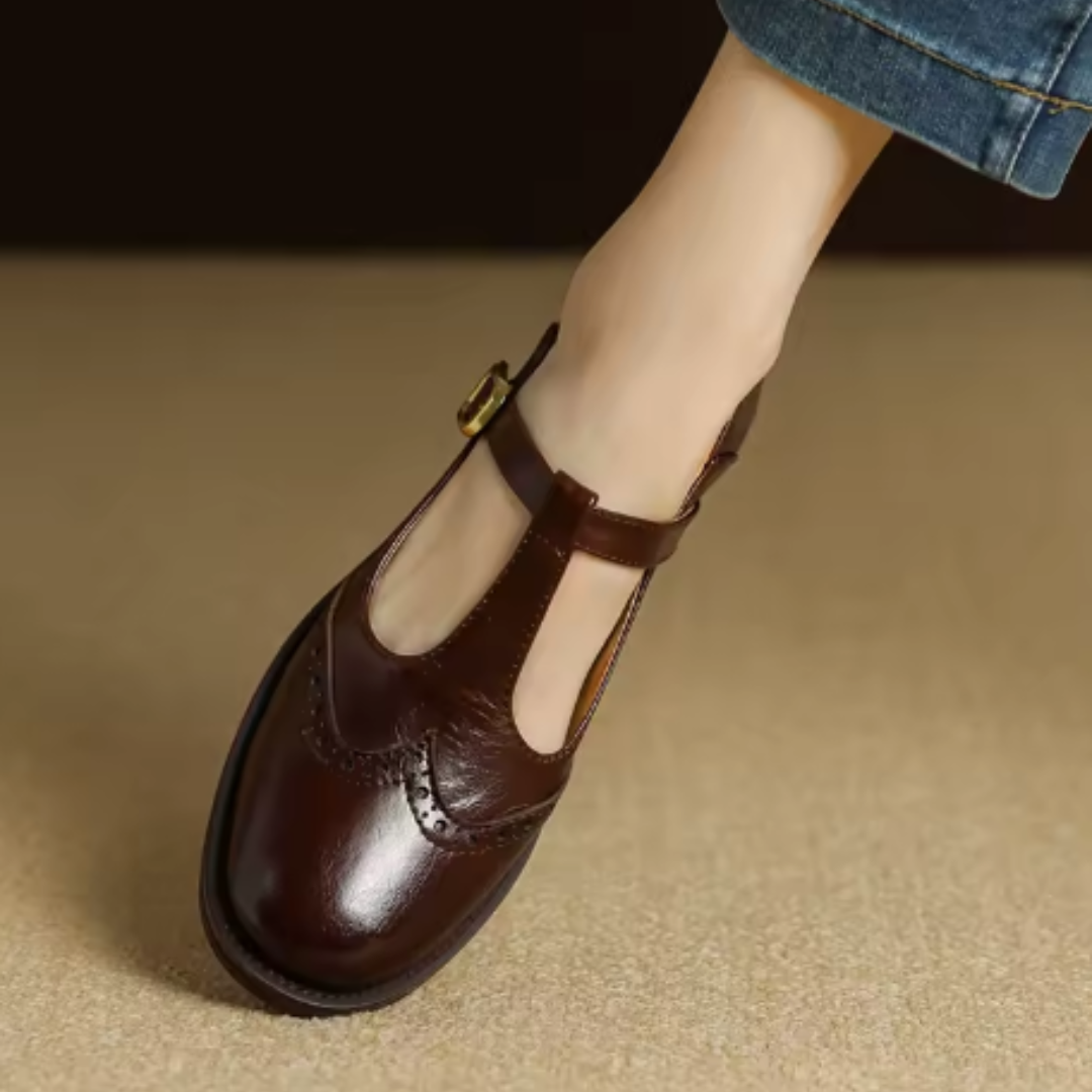 Zapatos de tacón bloque con tira en T de cuero
