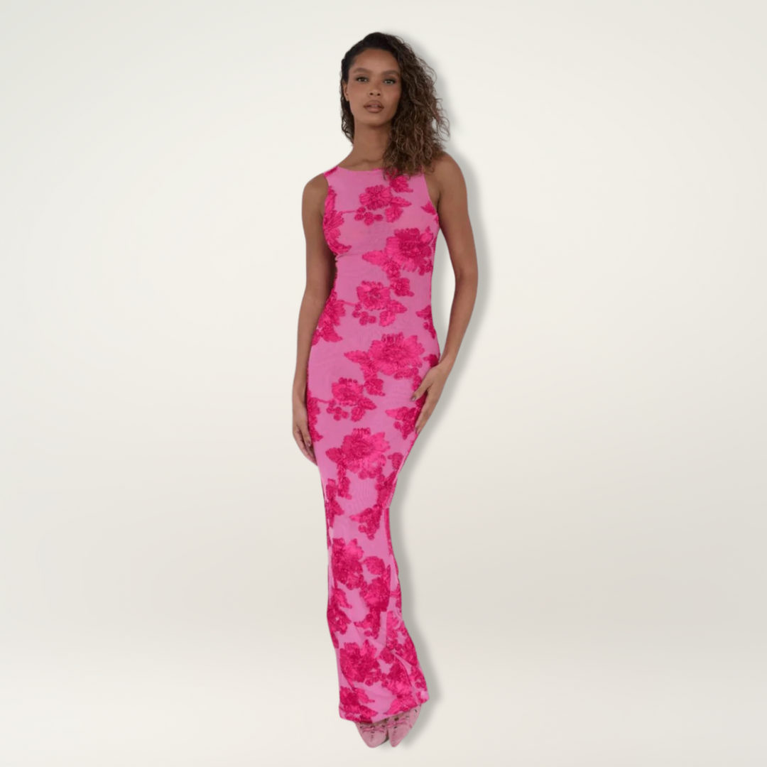 Pink Floral Elegant Maxi Dress