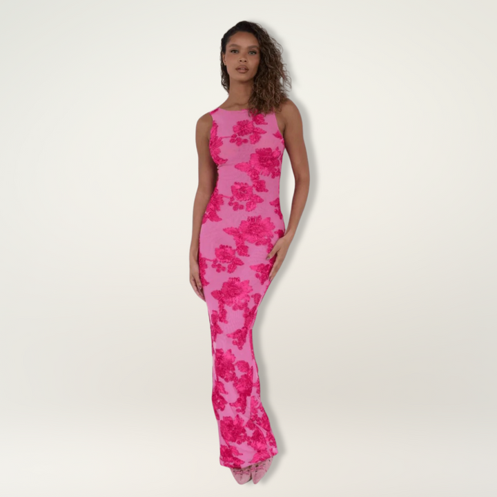 Pink Floral Elegant Maxi Dress