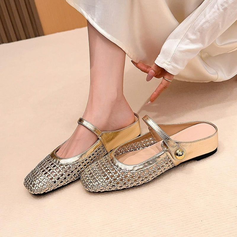 Woven Mary Jane Mule Flats