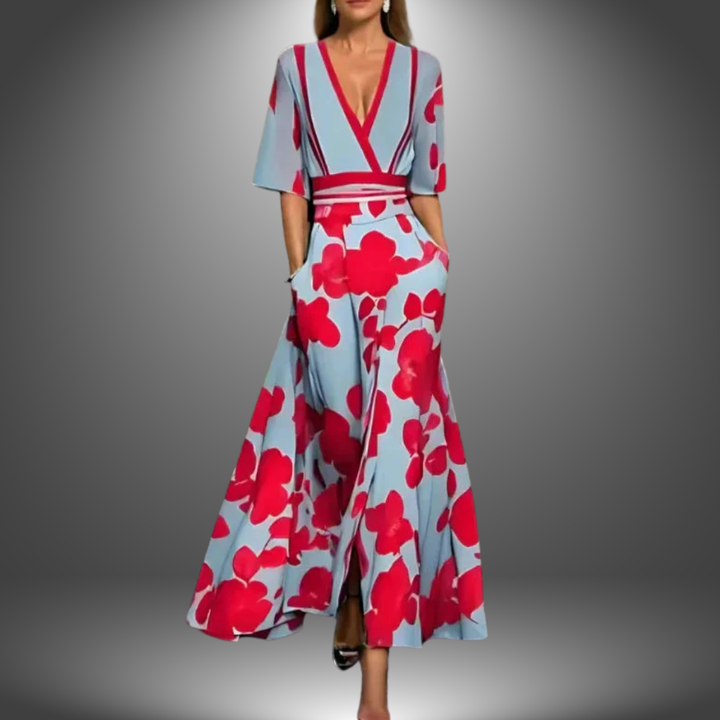 Women's Statement Daytime Sunny Floral Flattering V-neckline Maxi Dress