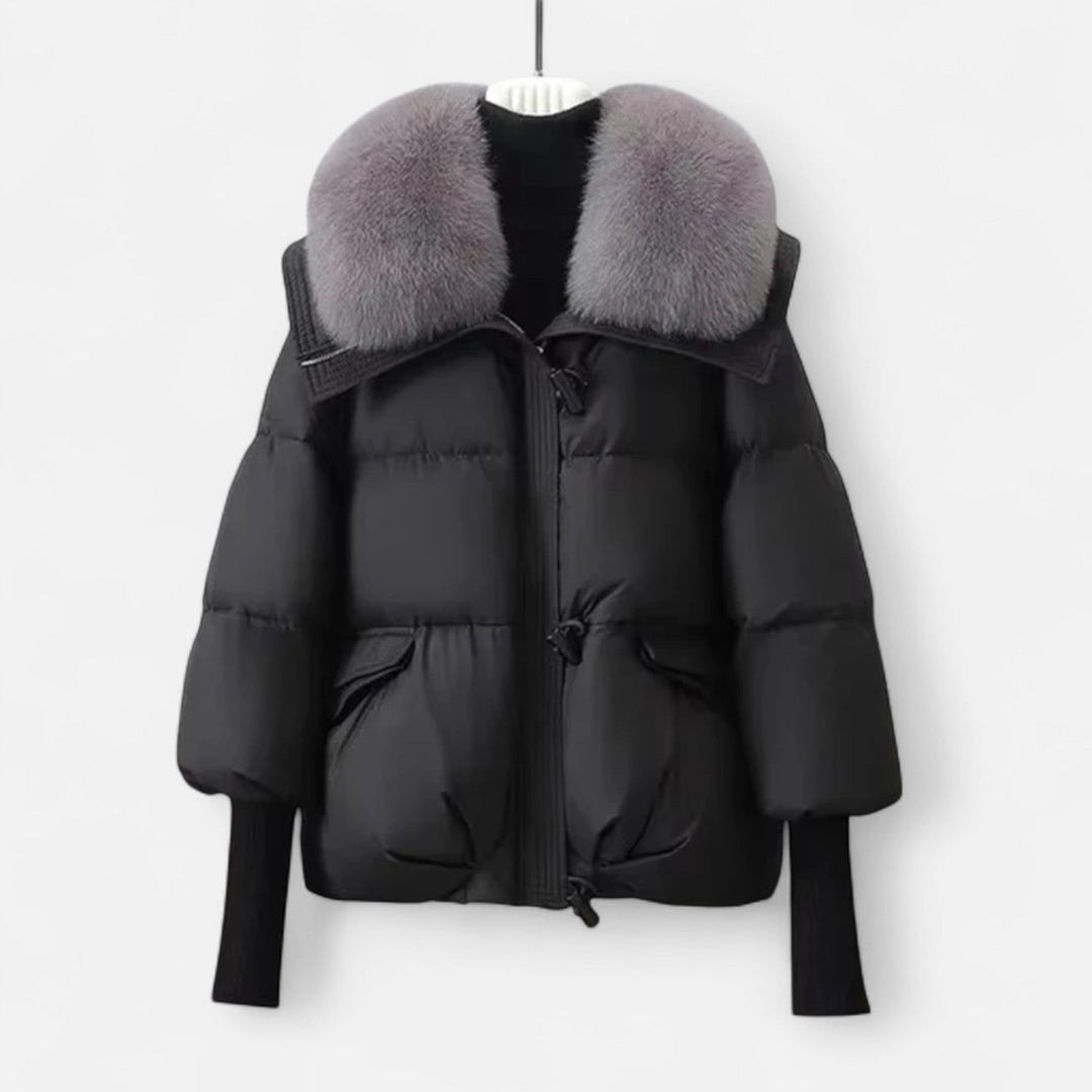 Chaqueta de algodón con relleno de plumón y cuello de piel para mujer, de moda y de temporada