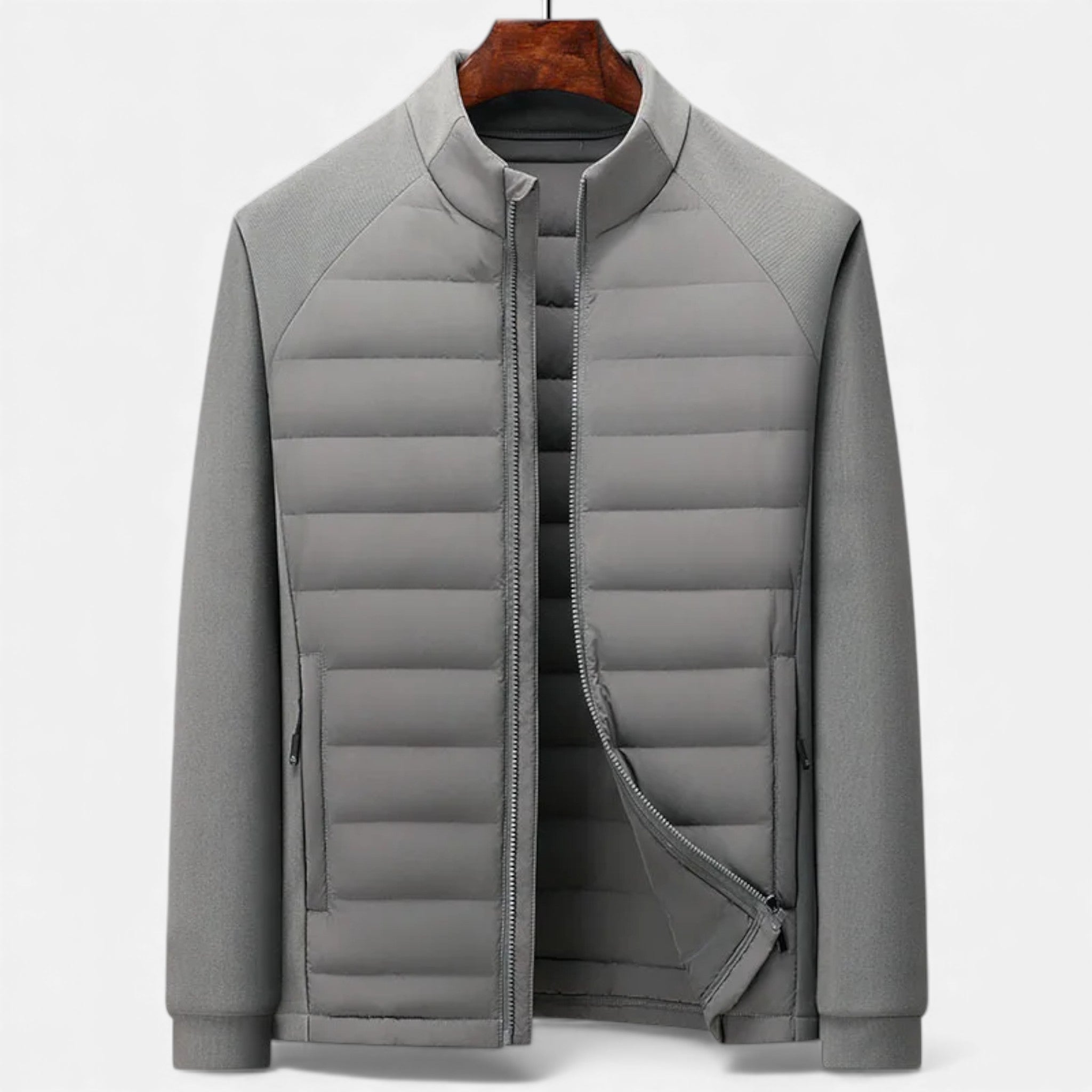 Men's Quilted Down Jacket with Stand-Up Collar