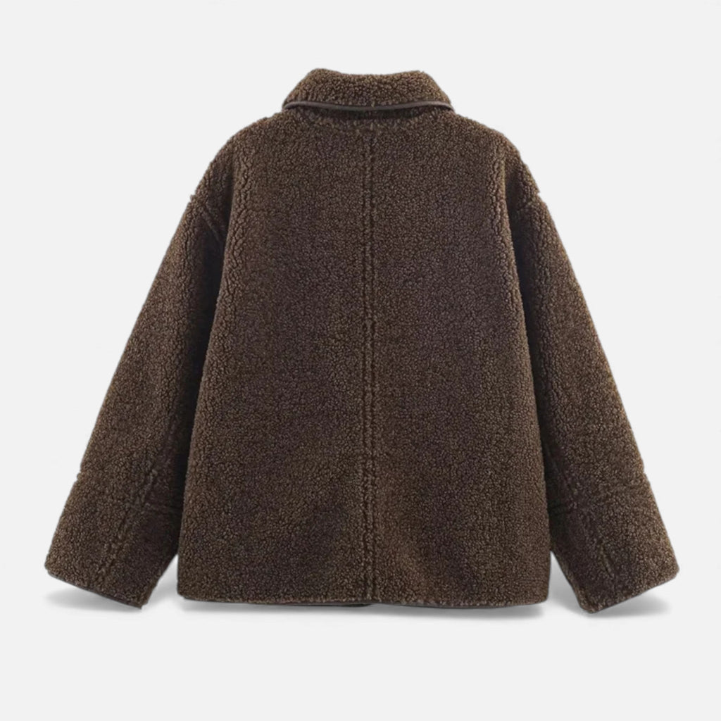 Giacca Teddy Marrone Reversibile da Donna con Colletto Risvoltato