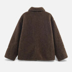 Giacca Teddy Marrone Reversibile da Donna con Colletto Risvoltato