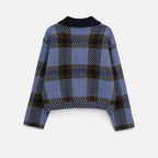 Chaqueta de punto con cremallera para mujer, de cuadros, con cuello vuelto