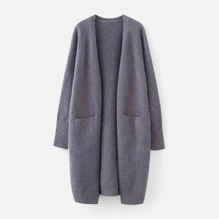 Women’s Warm V-Neckline Knitted Seasonal Long Cardigan with Functional Pockets