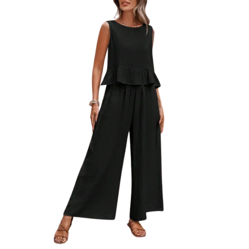 Ruffle Tank Top and Wide-Leg Pants Set