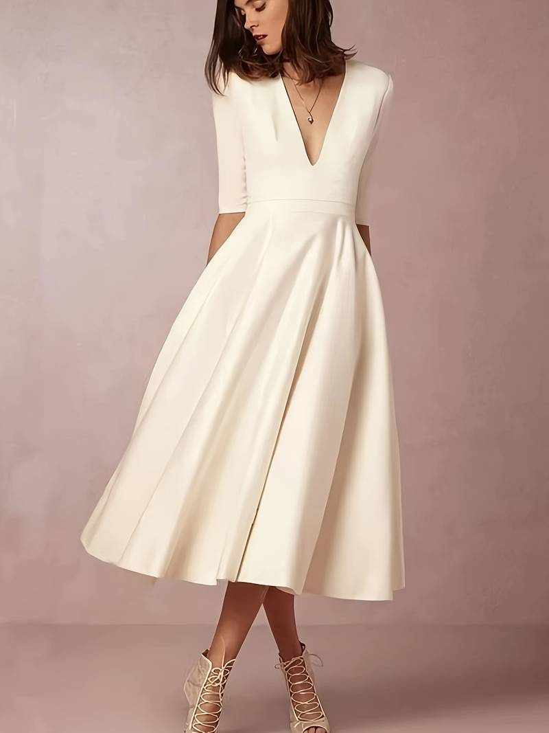 Formal Event-Ready Flared Midi Wedding Guest Dresses for Women