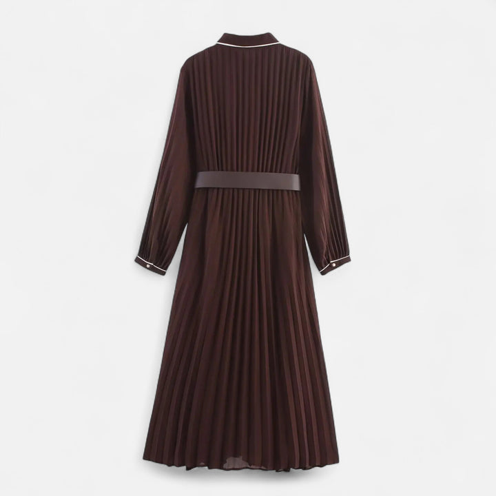 Vestido midi de gasa para mujer con mangas largas y cuello vuelto