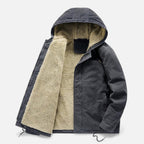 Cappotto in pile di agnello con cappuccio da uomo per l'inverno
