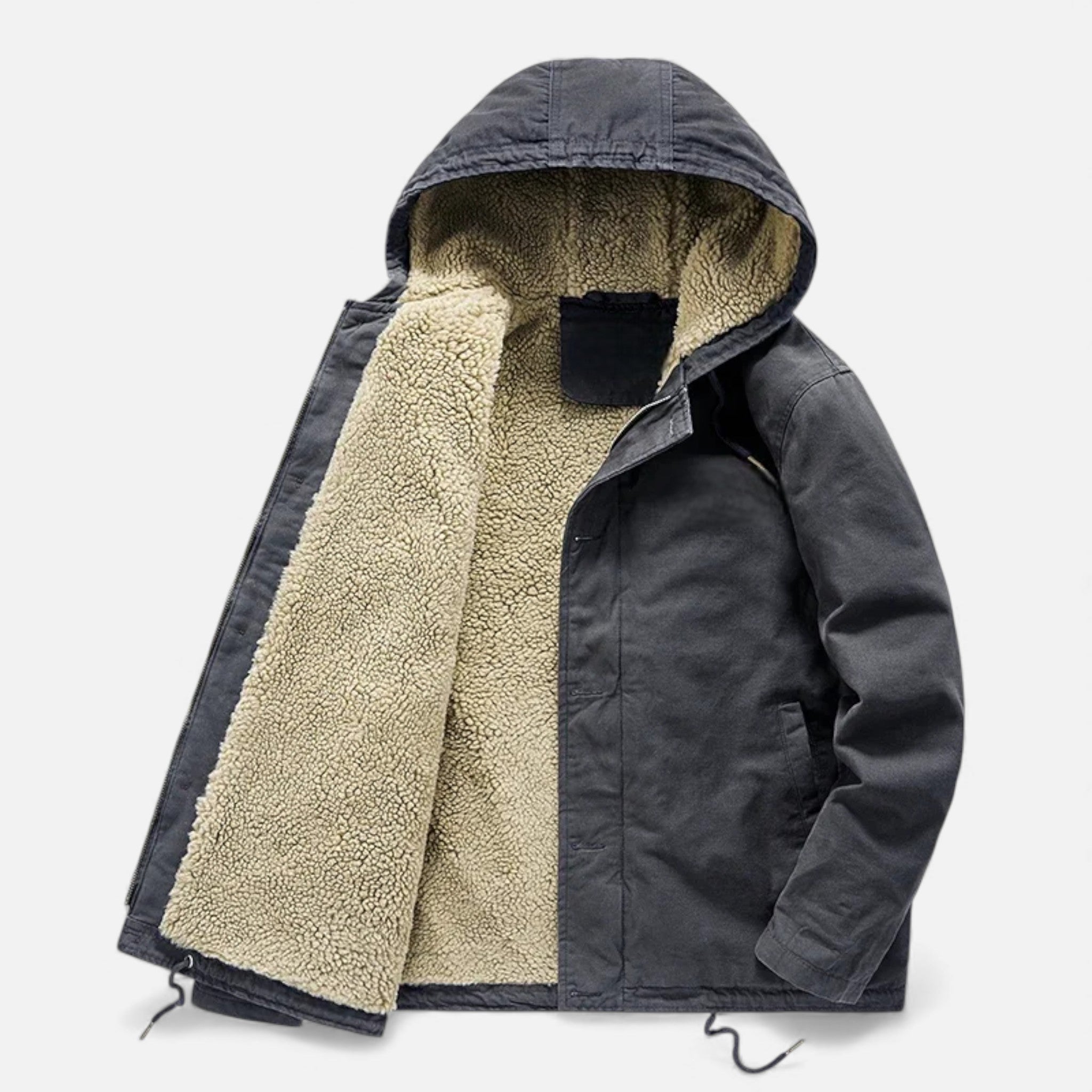 Cappotto in pile di agnello con cappuccio da uomo per l'inverno