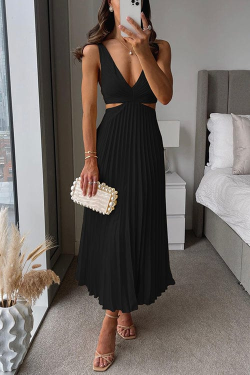 Women's Refined Pleated Party Midi Dress for Special Events
