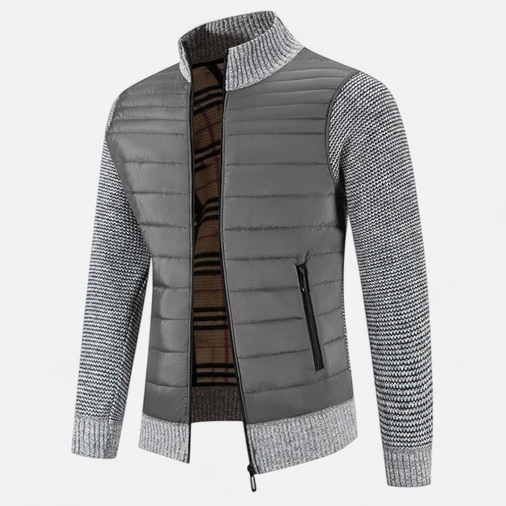 Giacca da uomo in pile con collo alto e motivo patchwork