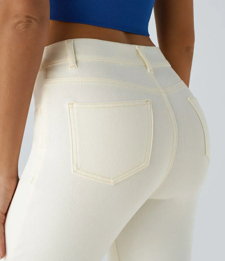 Pantalones de tiro alto con elasticidad cómoda