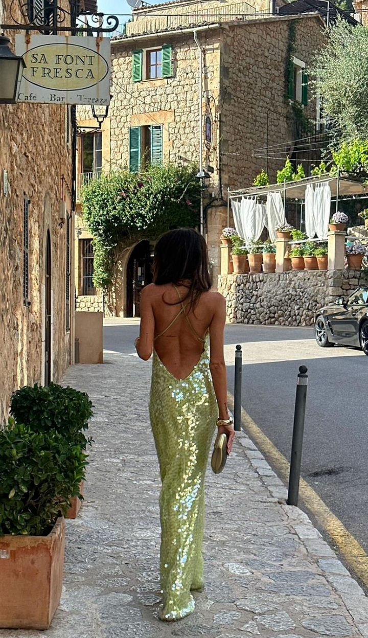 Sequin Backless Maxi Dress for Evening Weddings