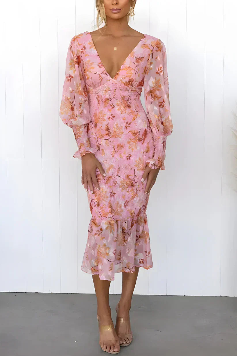 Wedding Guest Floral Evening Midi Dress