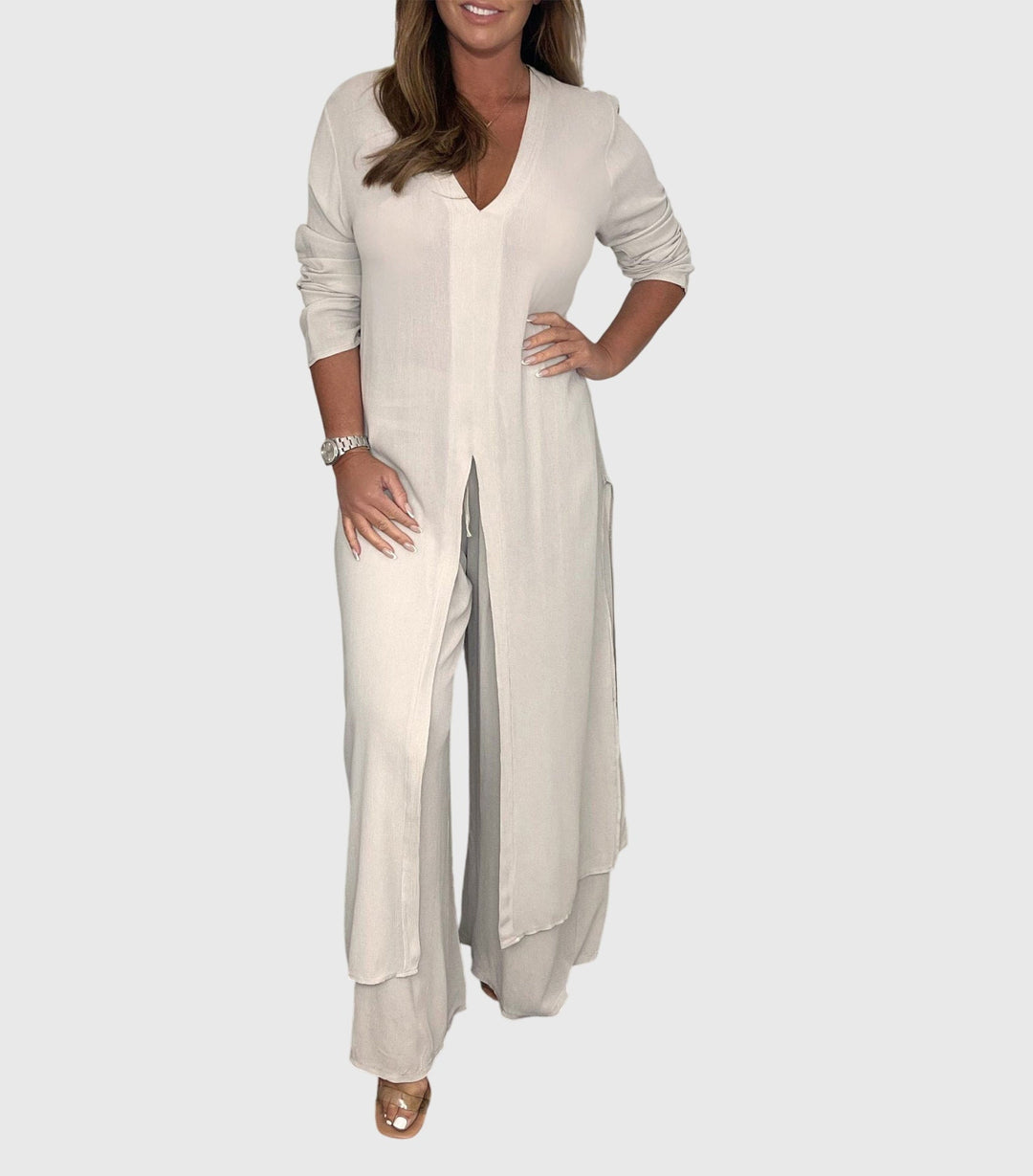 Duster Cardigan Wide-Leg Pants Set