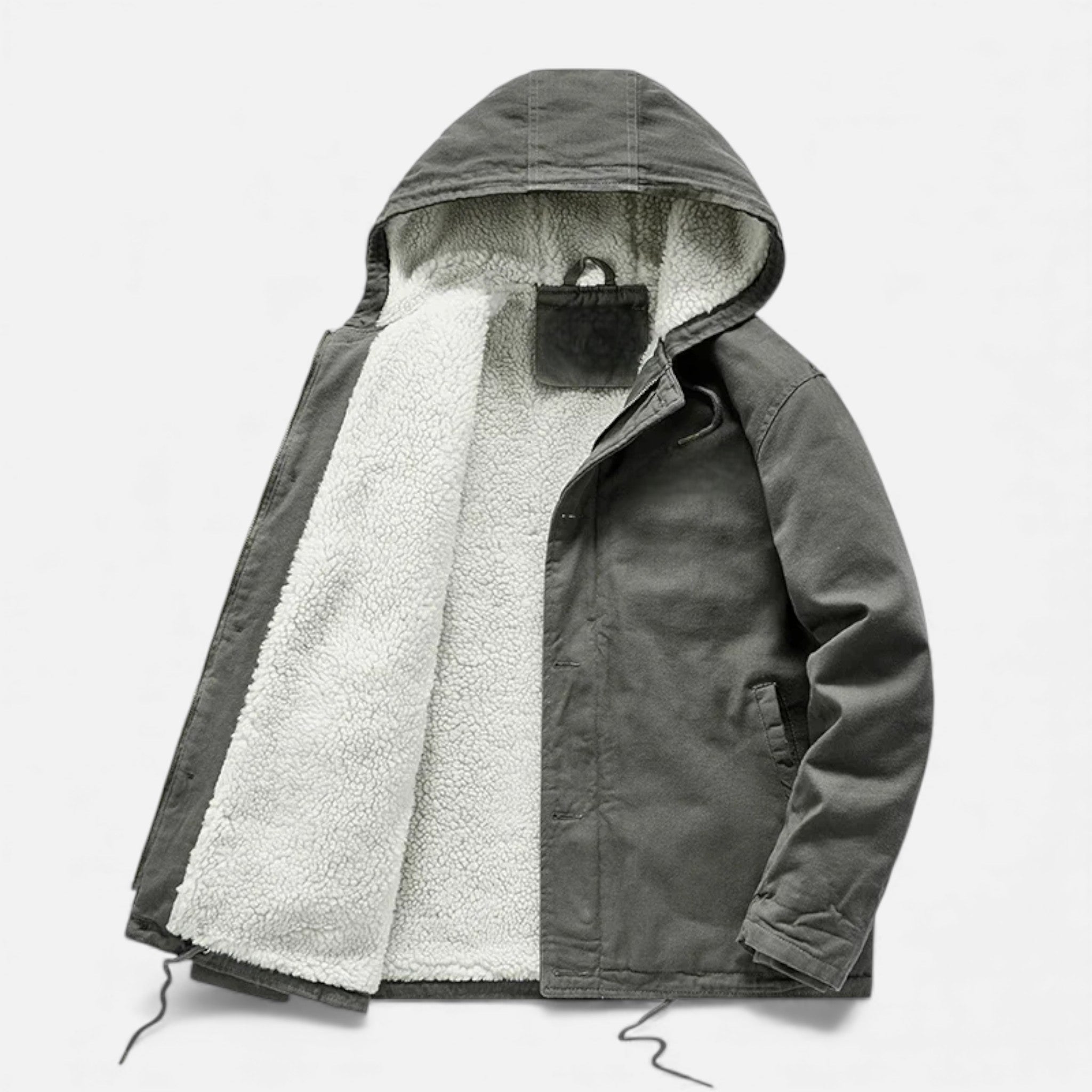 Cappotto in pile di agnello con cappuccio da uomo per l'inverno
