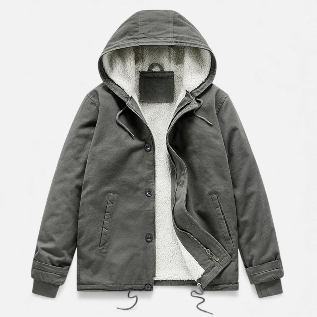 Cappotto in pile di agnello con cappuccio da uomo per l'inverno