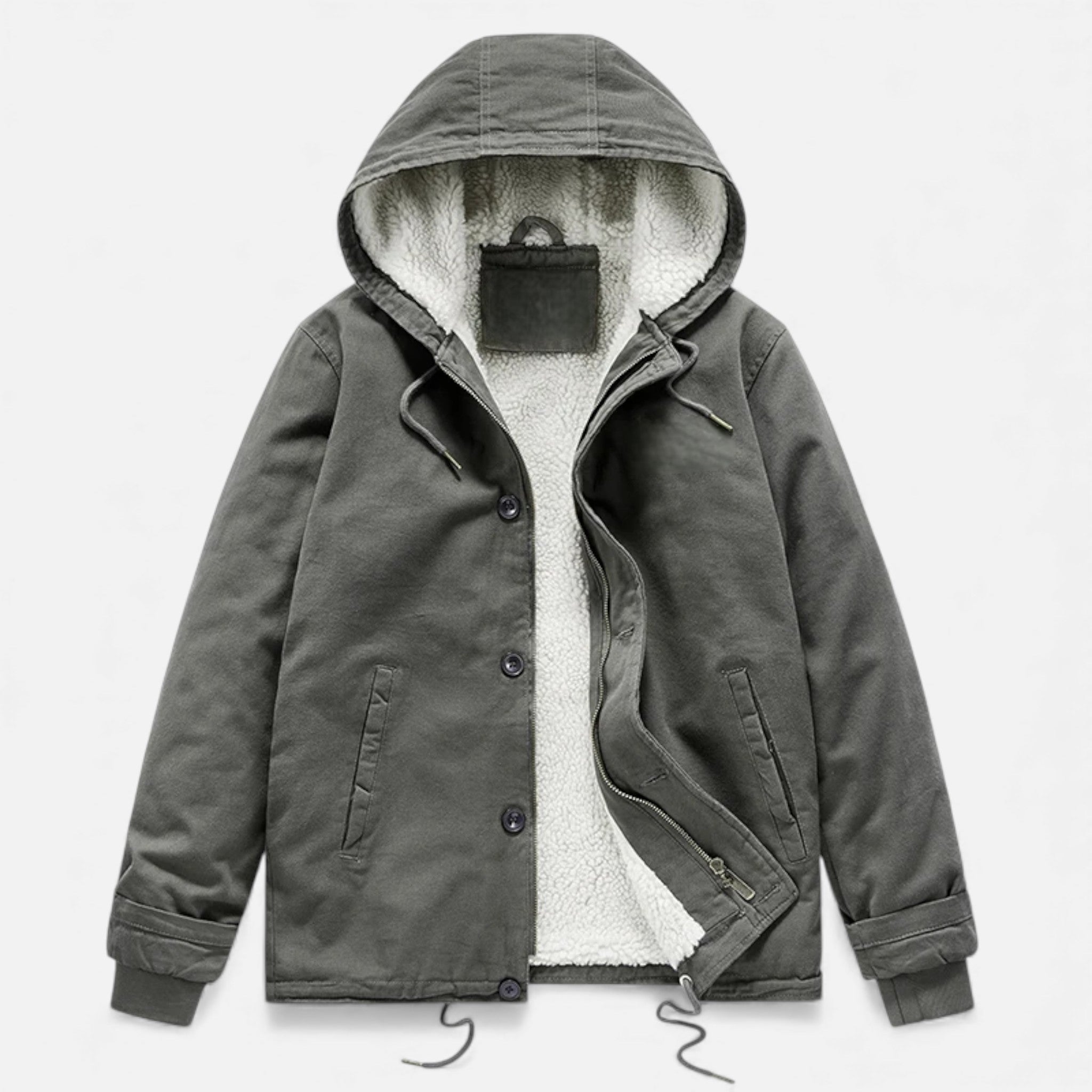 Cappotto in pile di agnello con cappuccio da uomo per l'inverno