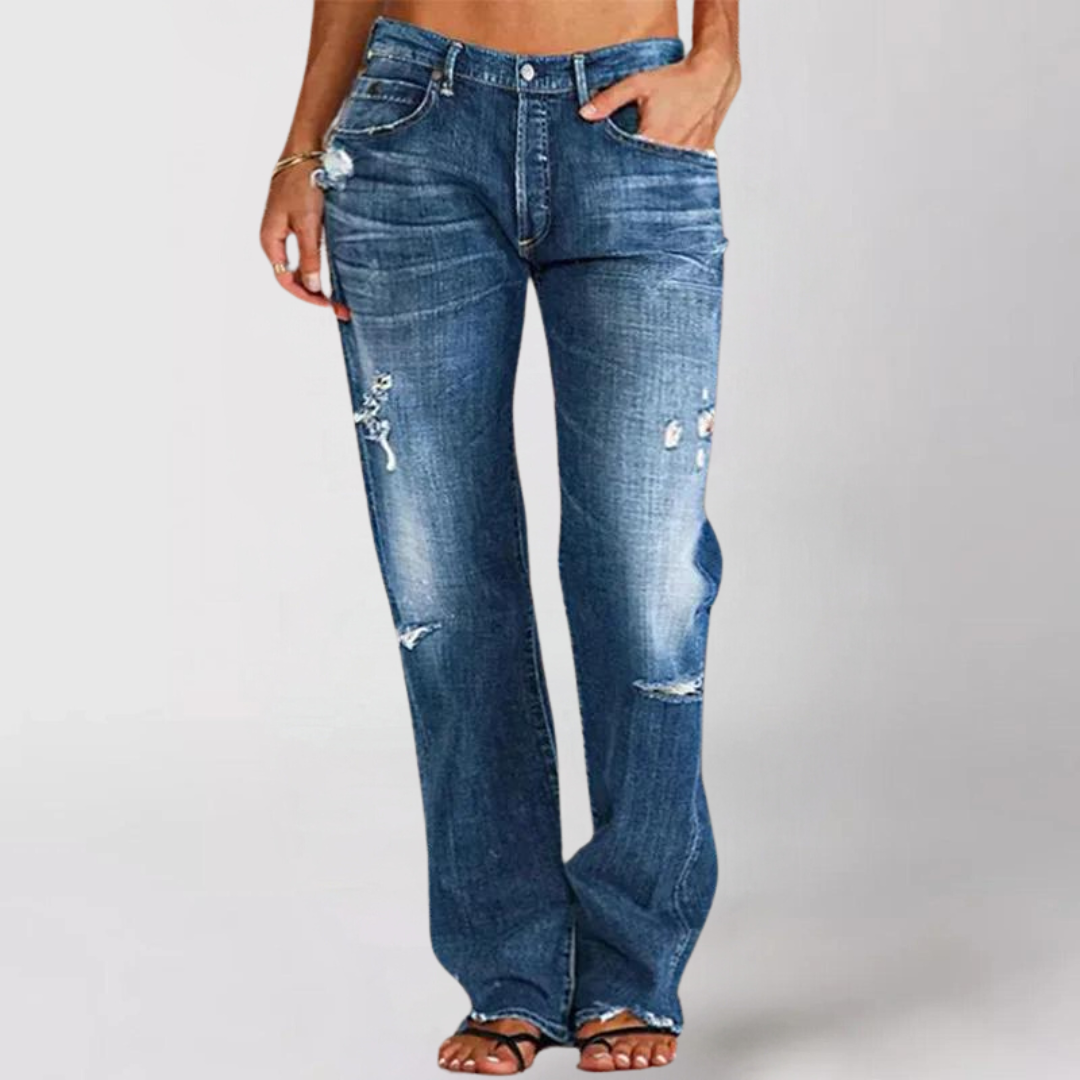 Jeans de mezclilla de pierna ancha y estilo relajado para mujer