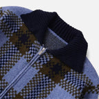 Chaqueta de punto con cremallera para mujer, de cuadros, con cuello vuelto