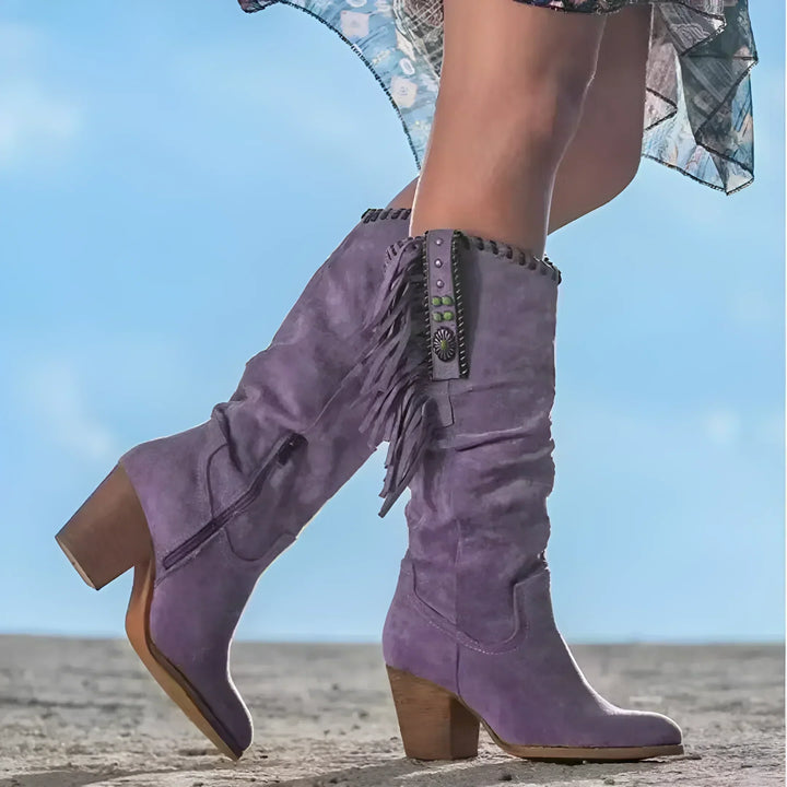 Botas vaqueras occidentales resistentes de tacón alto hasta la rodilla para mujer, ideales para la aventura