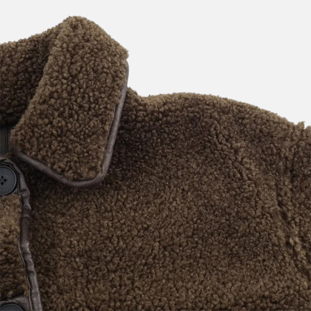Giacca Teddy Marrone Reversibile da Donna con Colletto Risvoltato