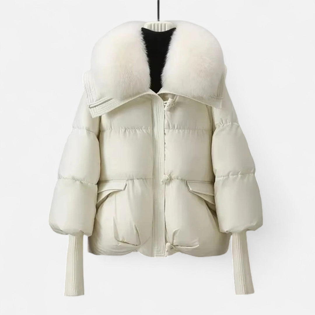 Chaqueta de algodón con relleno de plumón y cuello de piel para mujer, de moda y de temporada