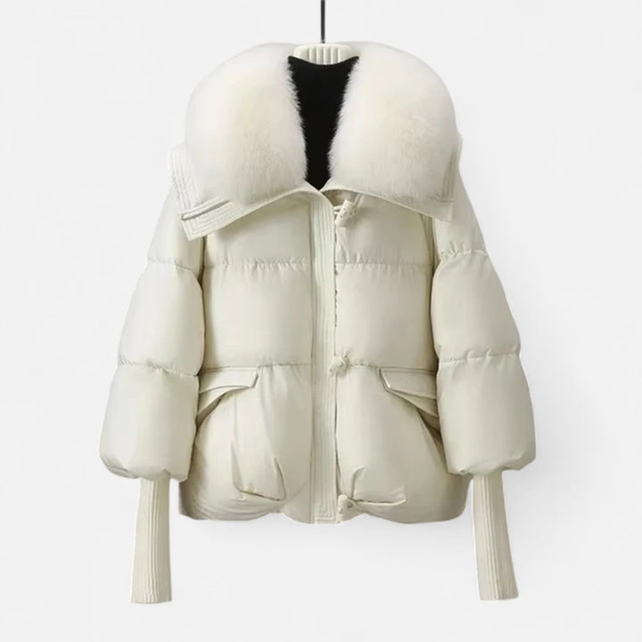 Chaqueta de algodón con relleno de plumón y cuello de piel para mujer, de moda y de temporada