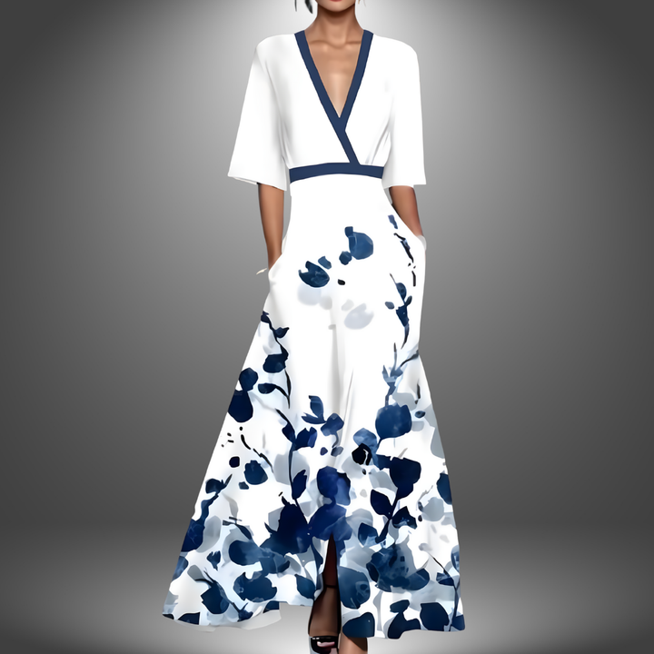 Women's Statement Daytime Sunny Floral Flattering V-neckline Maxi Dress