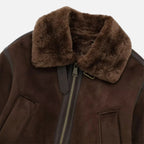 Chaqueta bomber marrón para mujer, con ribete de piel sintética de lujo