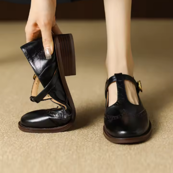 Zapatos de tacón bloque con tira en T de cuero