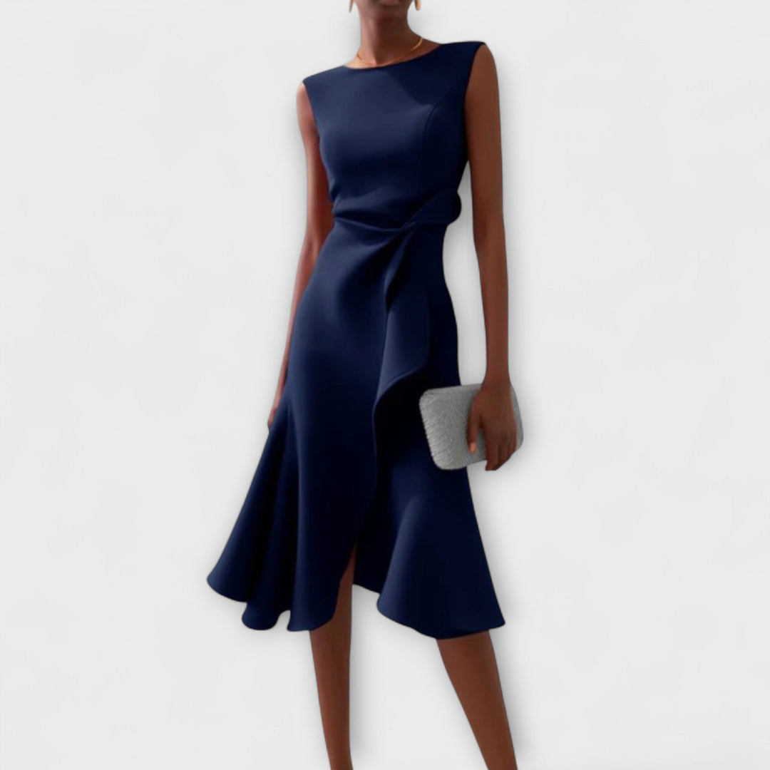 Vestido midi asimétrico drapeado