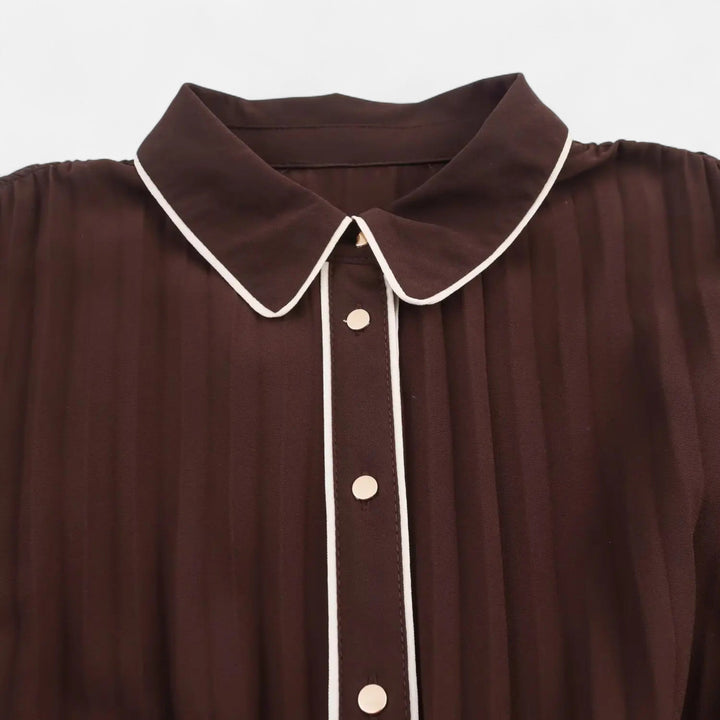 Vestido midi de gasa para mujer con mangas largas y cuello vuelto