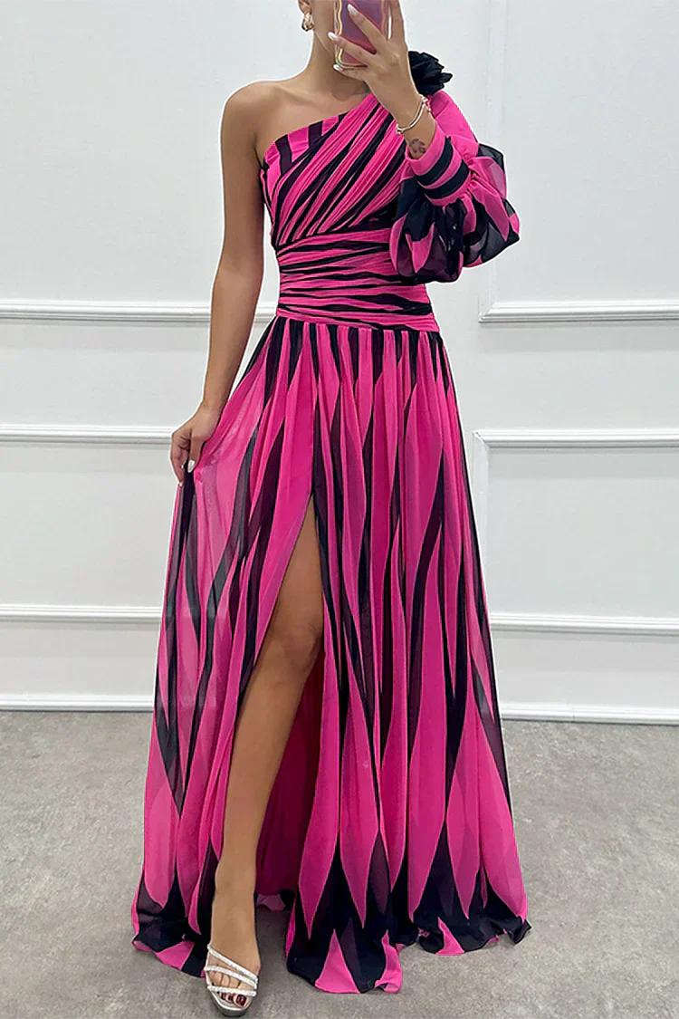 Striped One Shoulder Maxi Dress