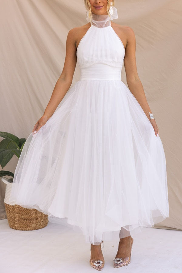 Vestido Maxi de Tul para Ocasiones con Capas Románticas