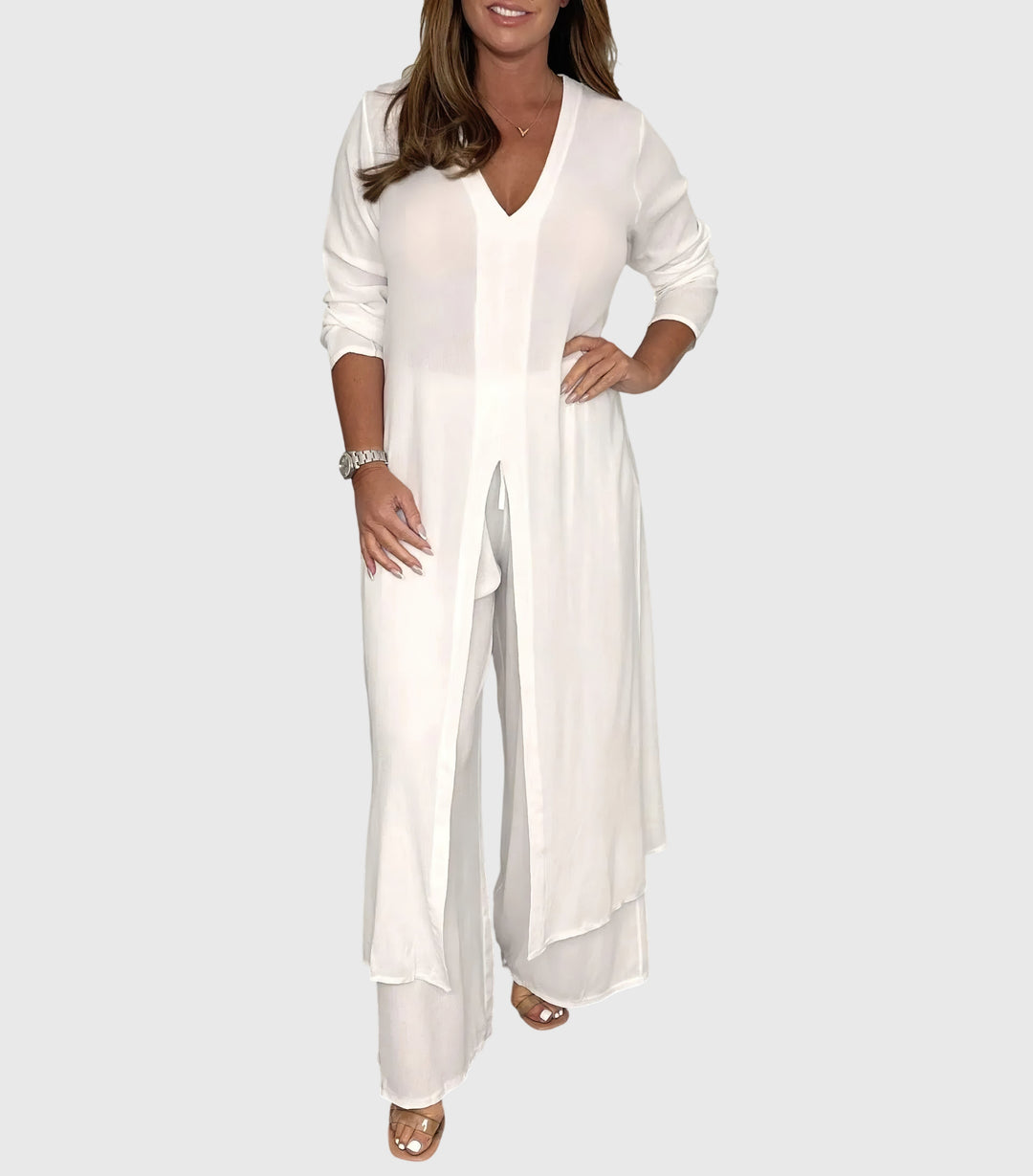 Duster Cardigan Wide-Leg Pants Set