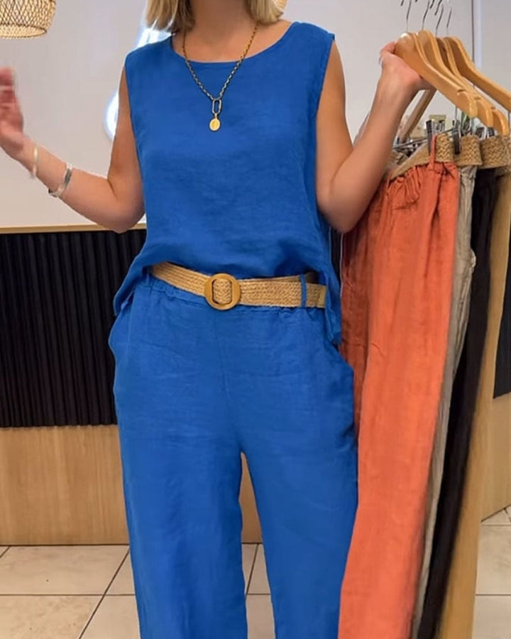 Sleeveless Wide-Leg Pants Set