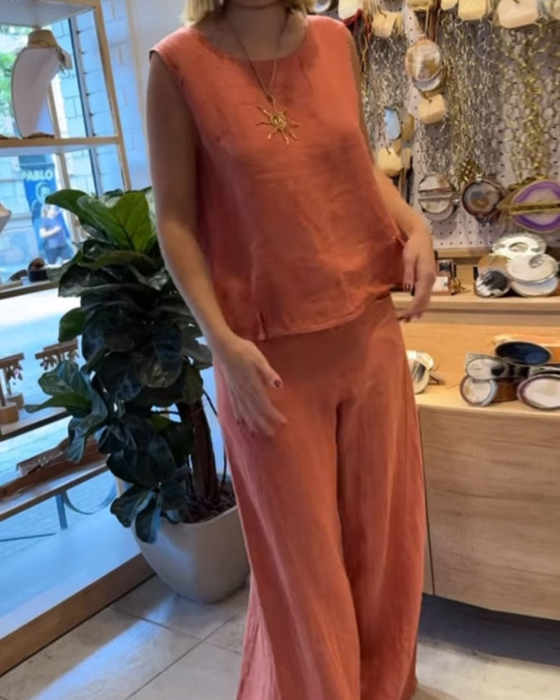 Sleeveless Wide-Leg Pants Set