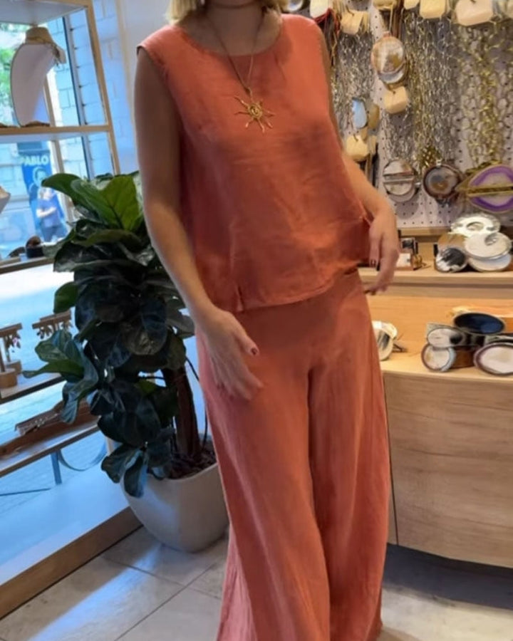 Sleeveless Wide-Leg Pants Set