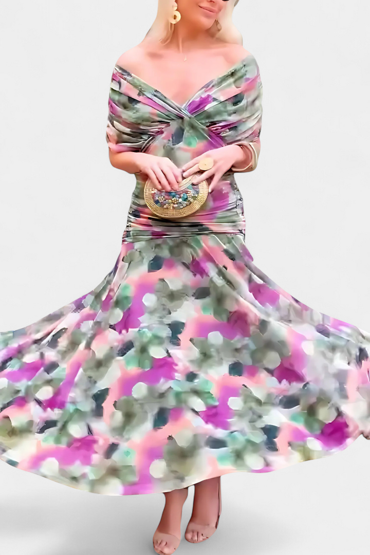 Long Floral Maxi Dress with V-Neck