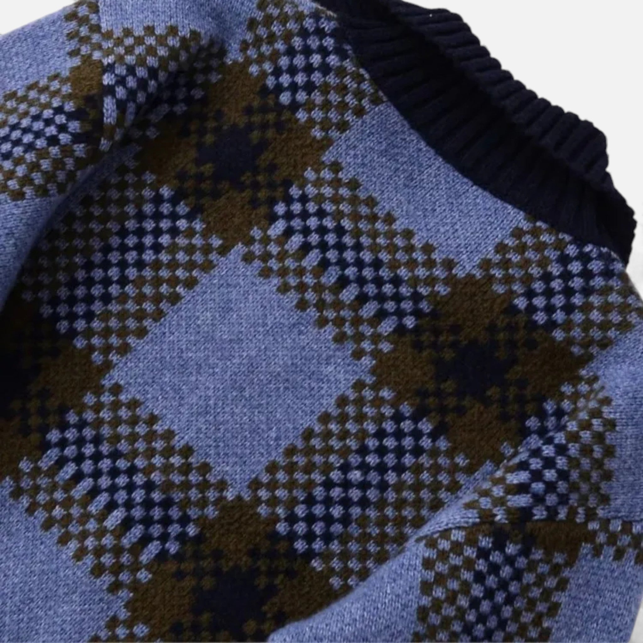 Chaqueta de punto con cremallera para mujer, de cuadros, con cuello vuelto