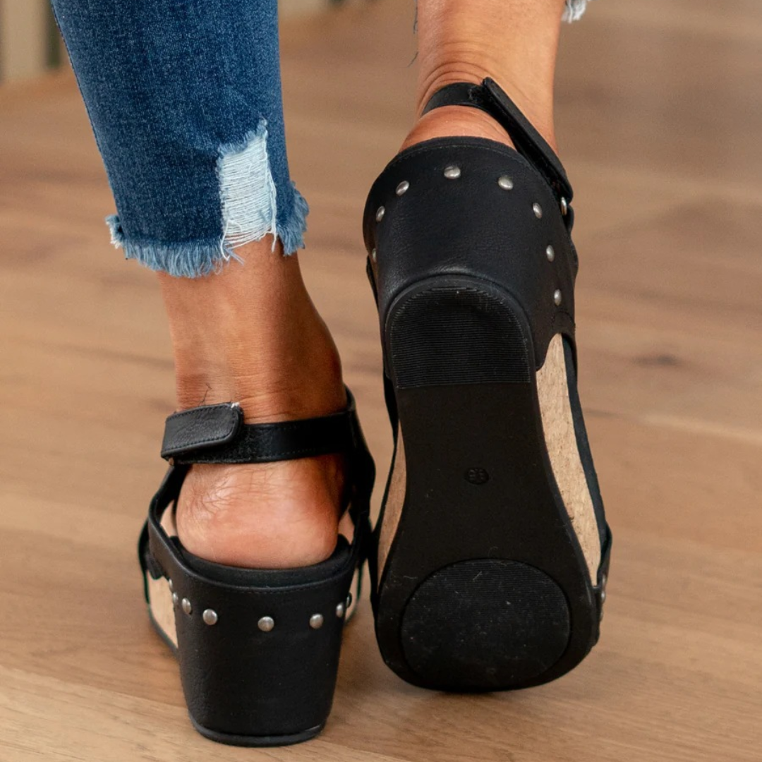 Sandalias de cuña de ante con soporte acolchonado