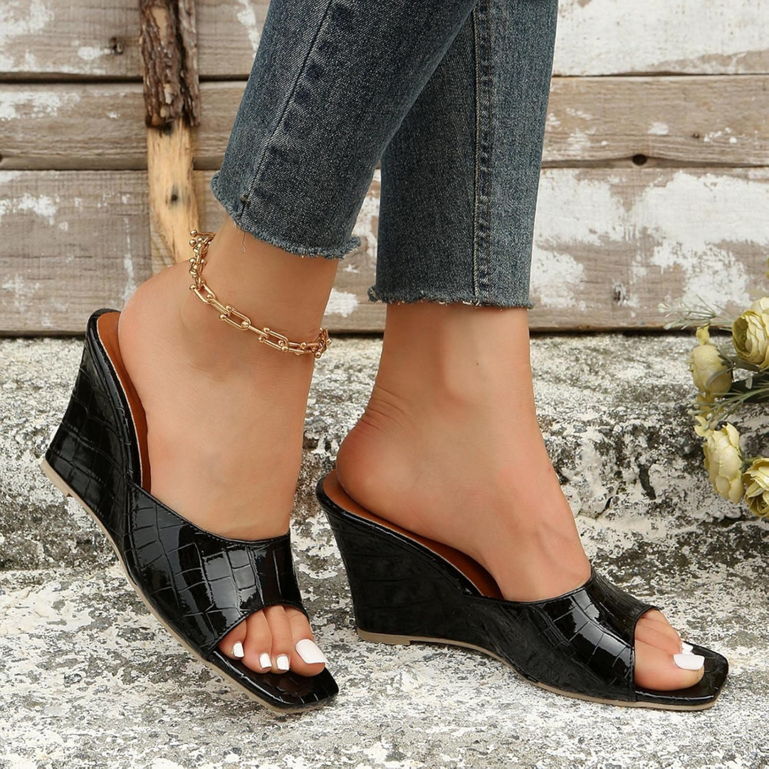 Zapatos con cuña y cojín de cuero