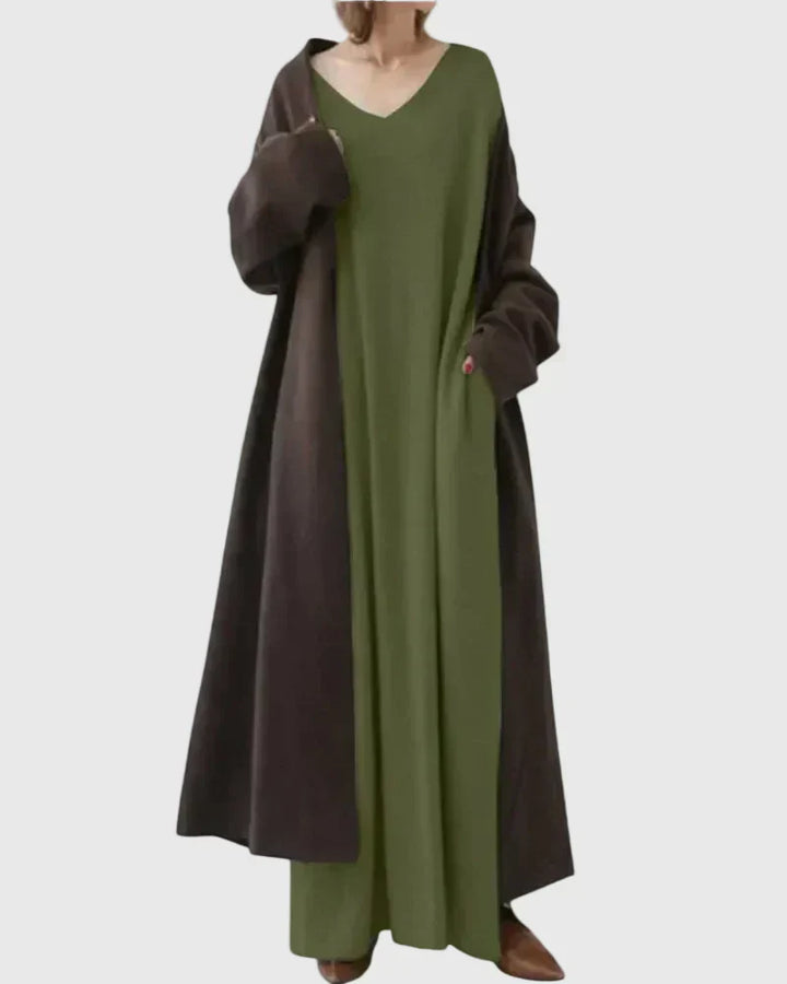 Vestido largo drapeado sofisticado